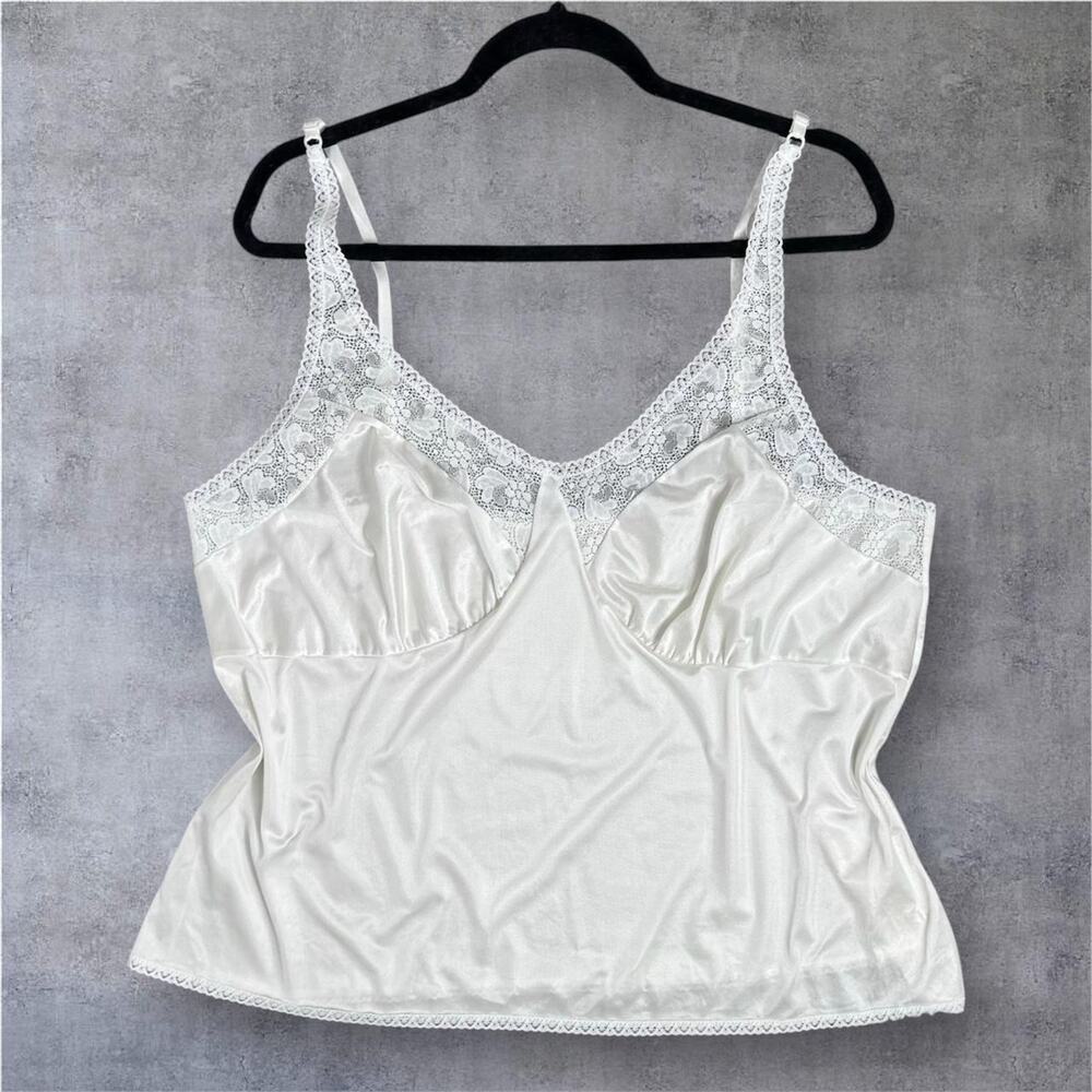 Vintage Coquette Sheer Slip Cami White Lace Size 42
